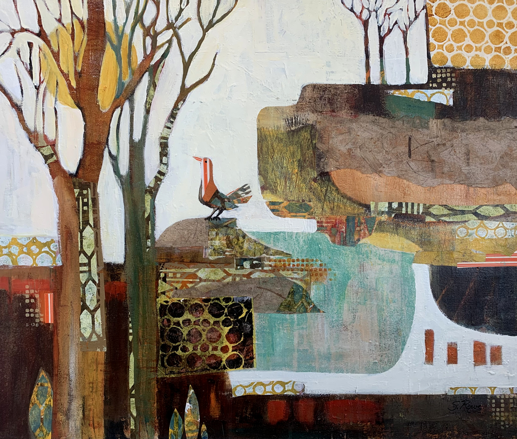 Bird Sanctuary - acrylic and collage on canvas – 36”x30” - $1750 (framed)