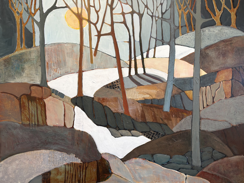 Anticipating Spring" - Acrylic and Collage on Canvas - 36" x 48" - $2200